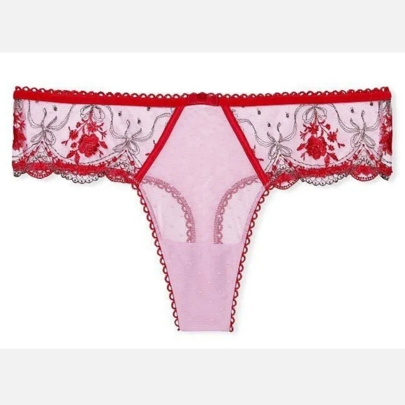 VICTORIAS SECRET VERY SEXY ROSE AND BOWS THONG PANTY FLORAL LACE - Picture 1 of 4